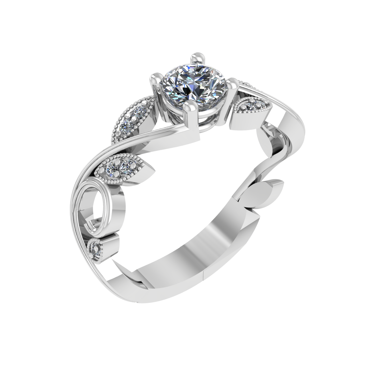 FLORAL ACCENTED  4.25mm ROUND ENGAGEMENT RING